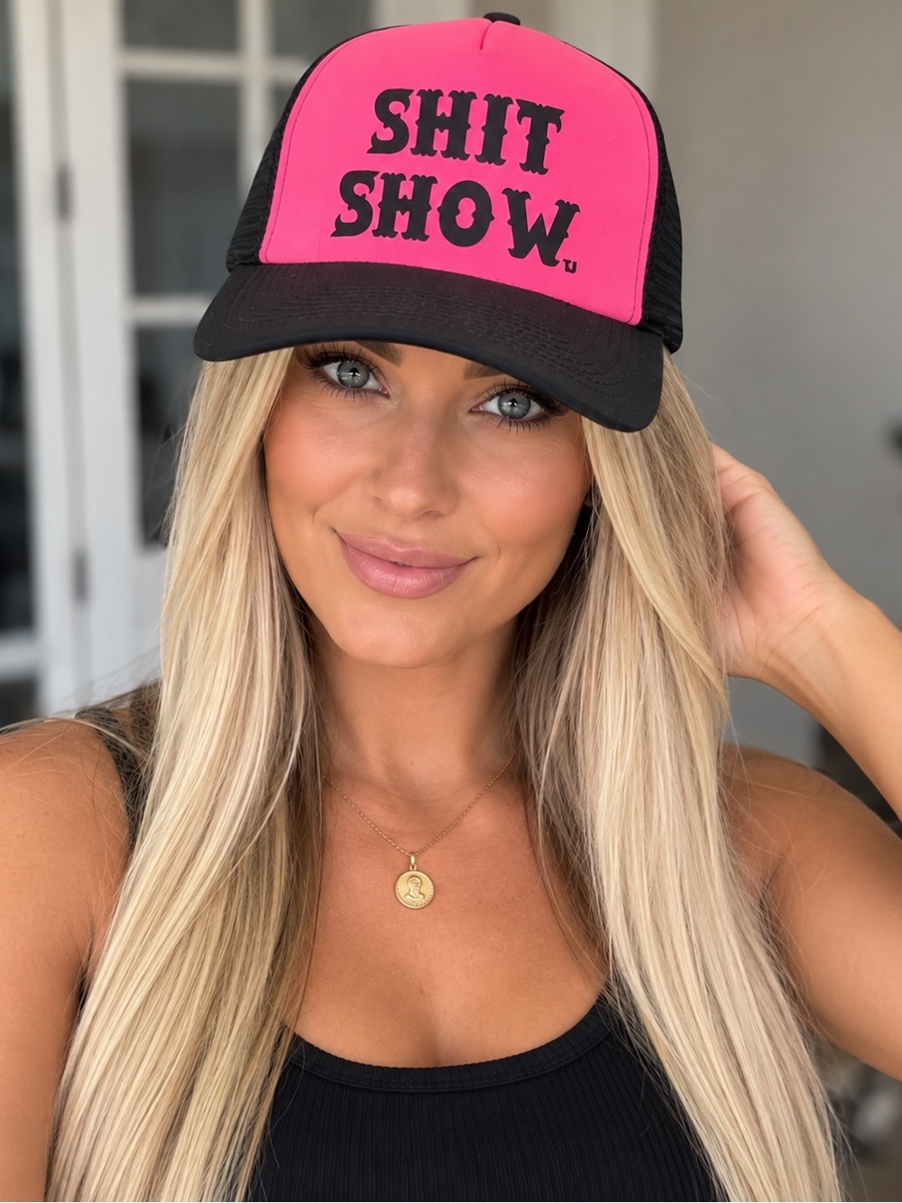 Hot Pink and Black Trucker Hat with Statement Front